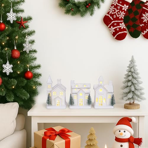 Ceramic Christmas Village Houses with LED Lights and Trees T316