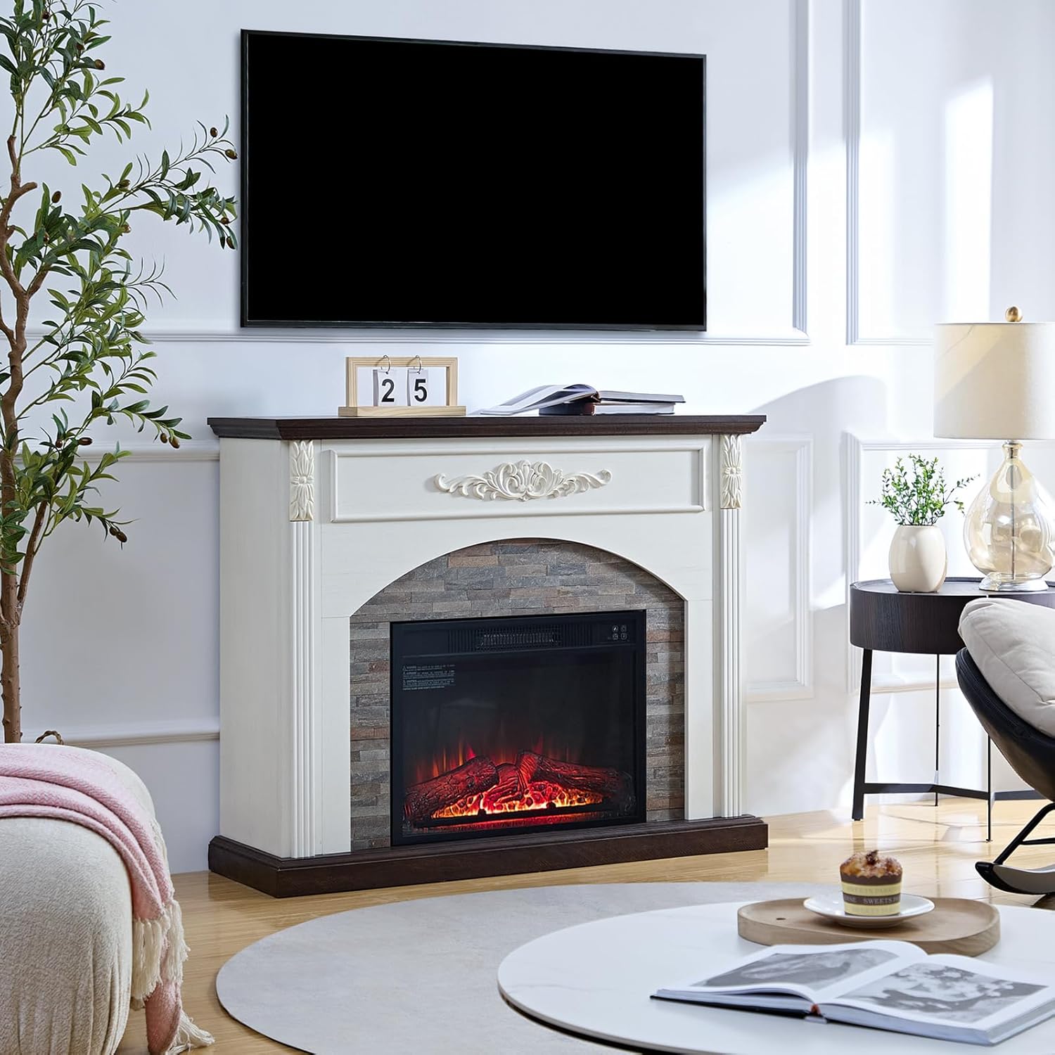 Carved Pilasters Electric Fireplace with Mantel, Freestanding Heater D90641