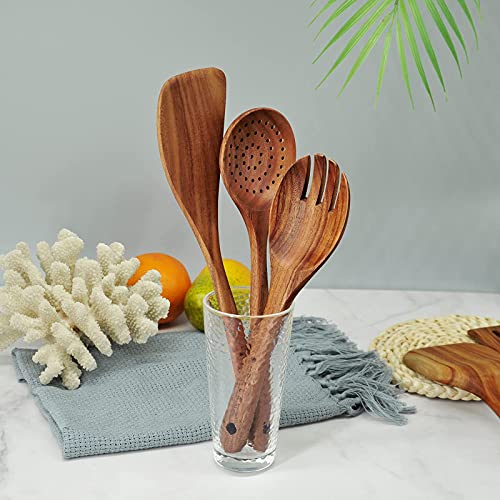 Natural Teak Wooden Spoons for Cooking, 10-Piece Kitchen Utensil Set I607645