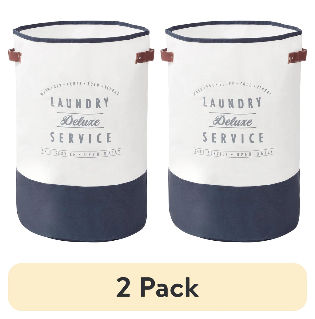 (2 pack) Better Homes & Gardens Ivory/Grey Canvas Laundry Hamper, 16" x 25"