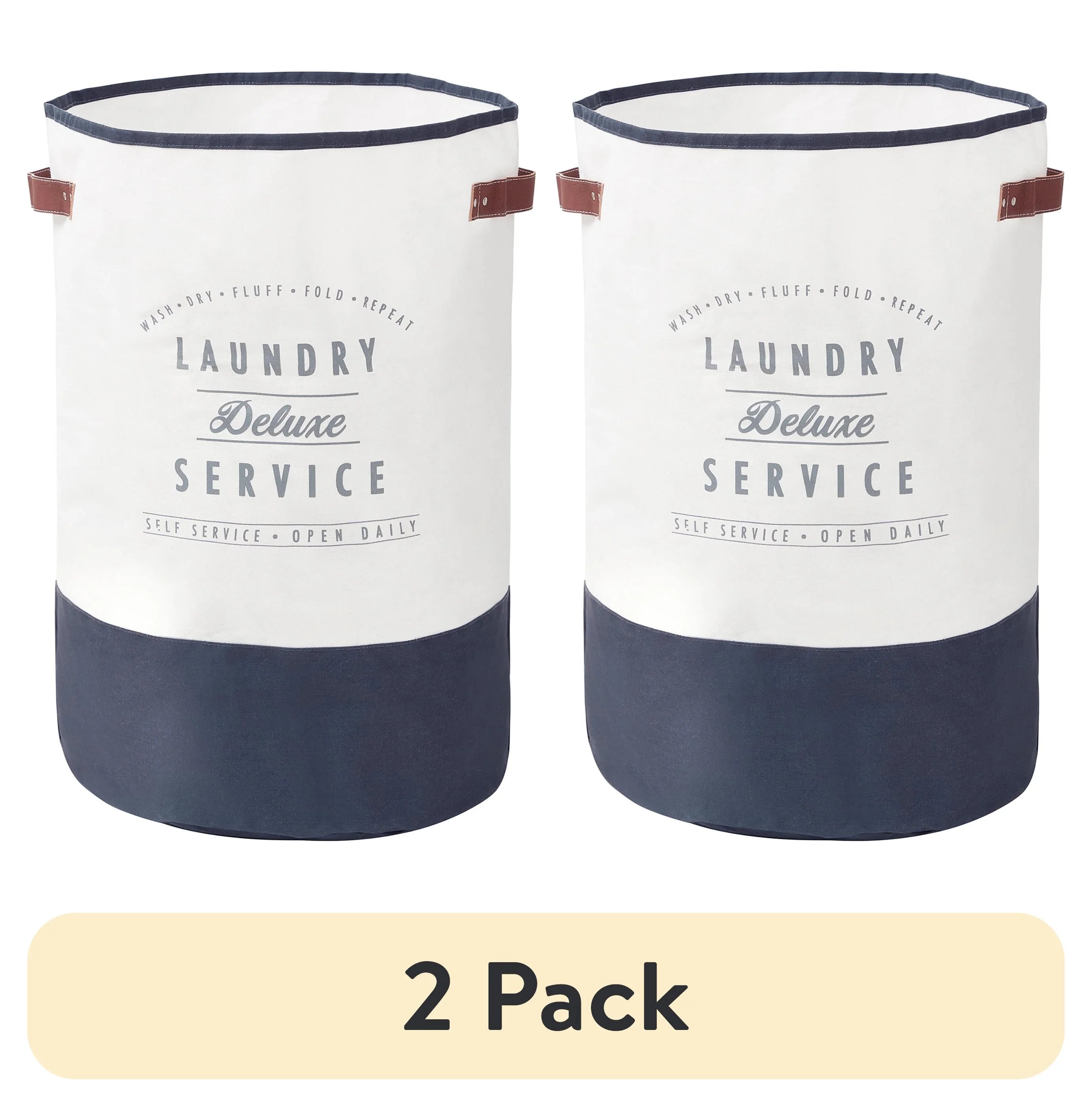 (2 pack) Better Homes & Gardens Ivory/Grey Canvas Laundry Hamper, 16" x 25"