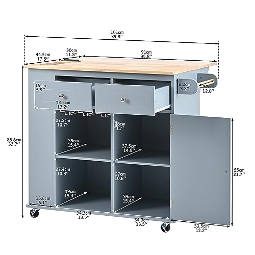 Wood Kitchen Island Cart with Locking Wheels and Wine Rack B2528