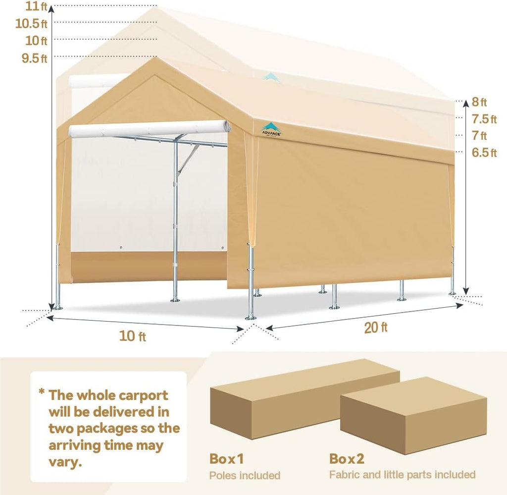 Heavy Duty Carport Canopy Garage Shelter with Removable Sidewalls, Beige L850409