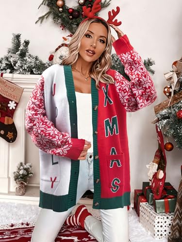 Funny Christmas Cardigan for Women Open Front Knit Coat W4033