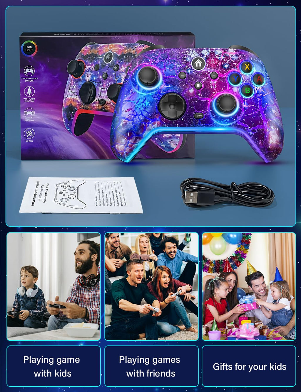 Wireless Switch Controller with RGB LED, Rechargeable Gamepad N3304