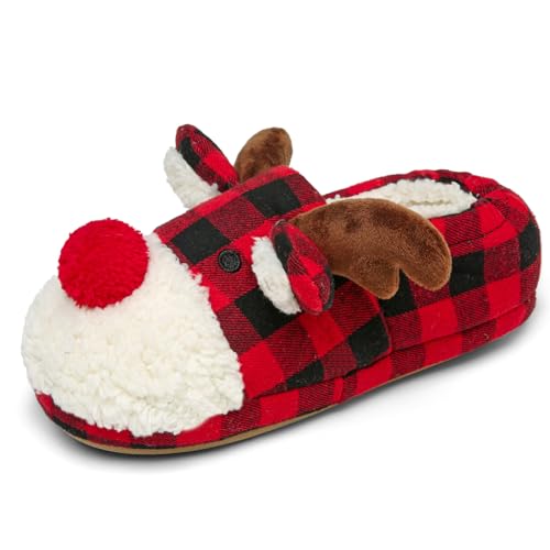 Women's Fuzzy Reindeer House Slippers Cozy Indoor Shoes W402399