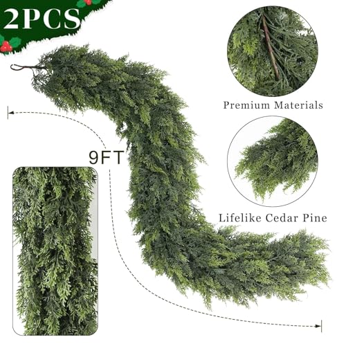 9ft Cedar Garland Artificial Christmas Garland for Fireplace Mantel Indoor Outdoor Decor O977063