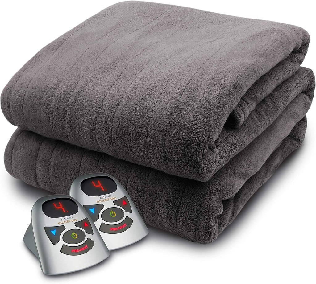 BIDDEFORD BLANKETS Micro Plush Electric Heated Blanket with Digital Controller, Queen, Grey