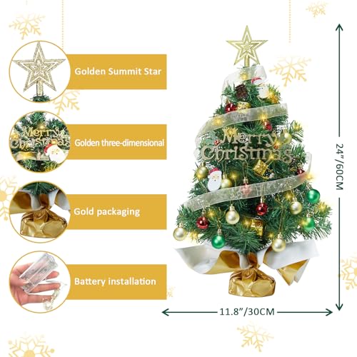 Mini Christmas Tree with 50 LED Lights, 24 Inch Tabletop Prelit Artificial Tree U511