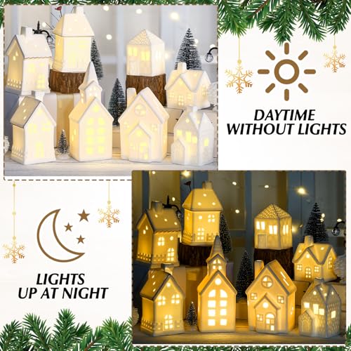 28 Pcs Ceramic LED Christmas Village Set with Houses, Trees & Lamp Posts Y25286