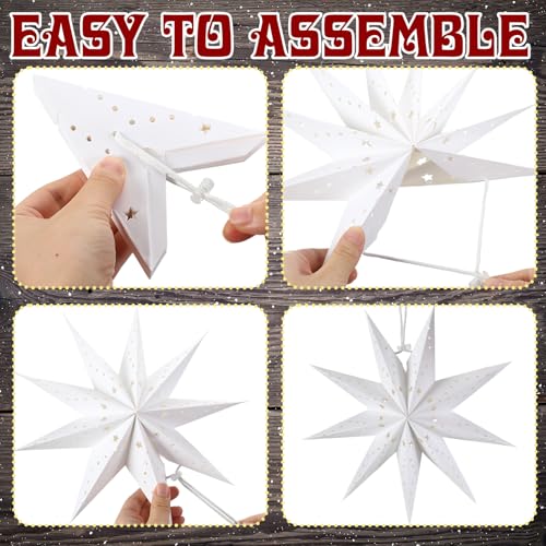 12 Set Christmas 3D Paper Star Lanterns with String for Party Decor J24892