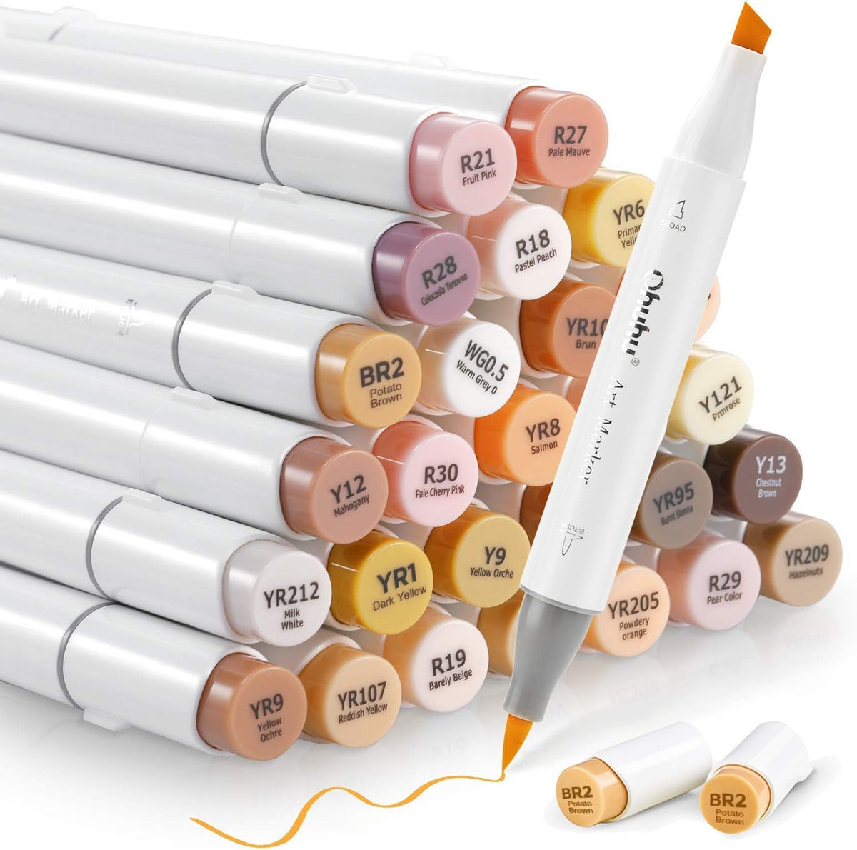Ohuhu Alcohol Markers Skin Tone Brush Tip -Skin Color Art Marker Set for Artist Adults Coloring Illustration -36 Portrait Colors - Refillable Ink - Brush & Chisel Dual Tips- Honolulu of Ohuhu Markers