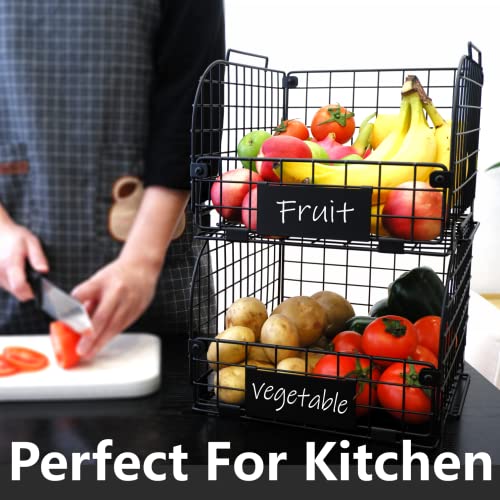 Wire Stackable Baskets for Kitchen Pantry Organizing, 4 Pack, Black G814232