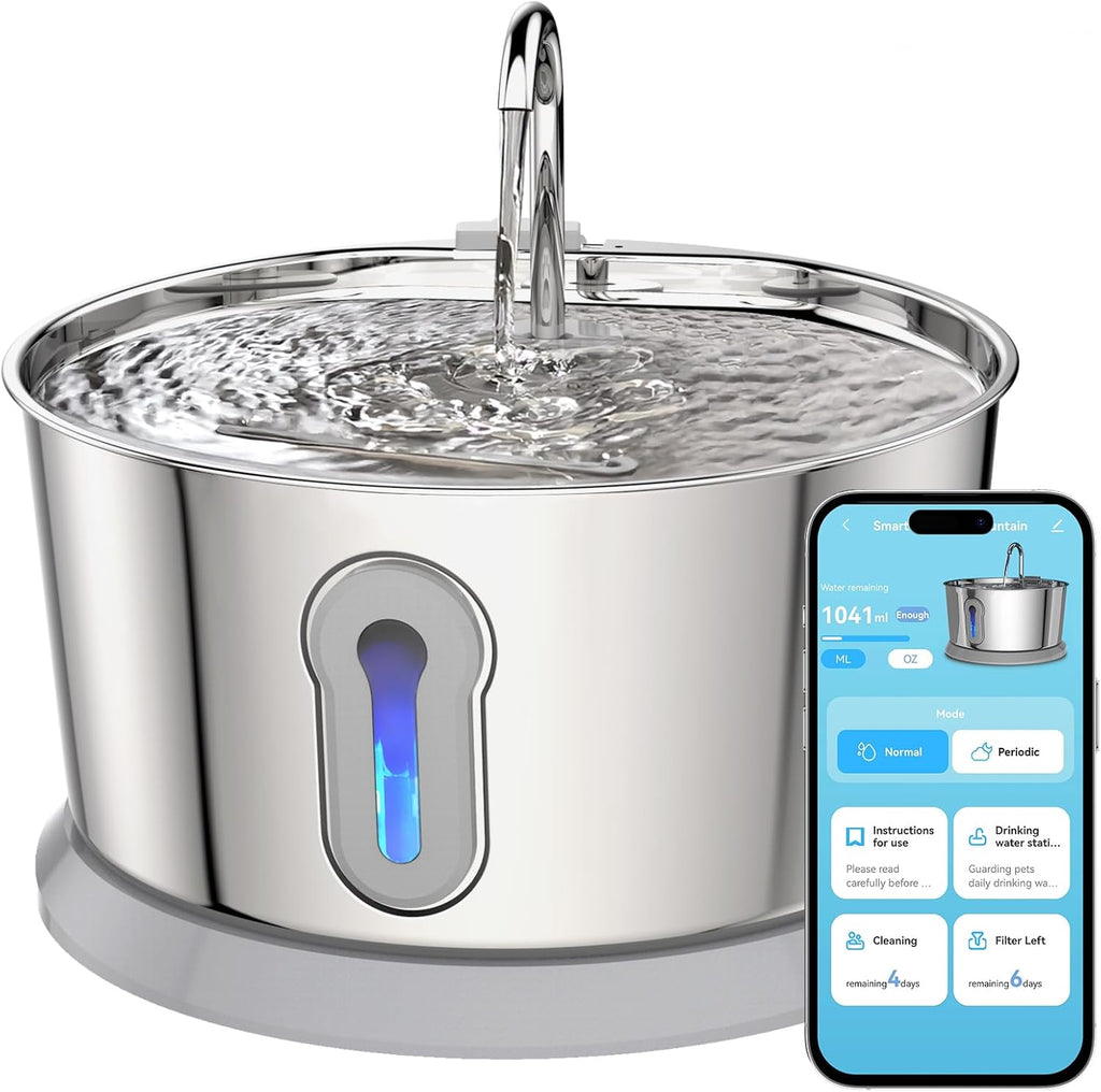 Wireless Cat Water Fountain, 4L Stainless Steel with App Control V97128