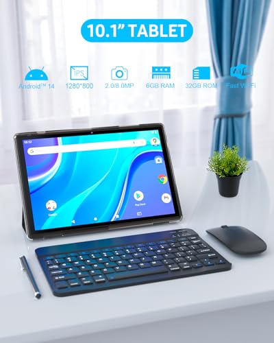 10 in Tablet 2 in 1 Android 14 with Keyboard, Mouse, Stylus Pen, Case, 6GB+32GB, WiFi-6 X68807