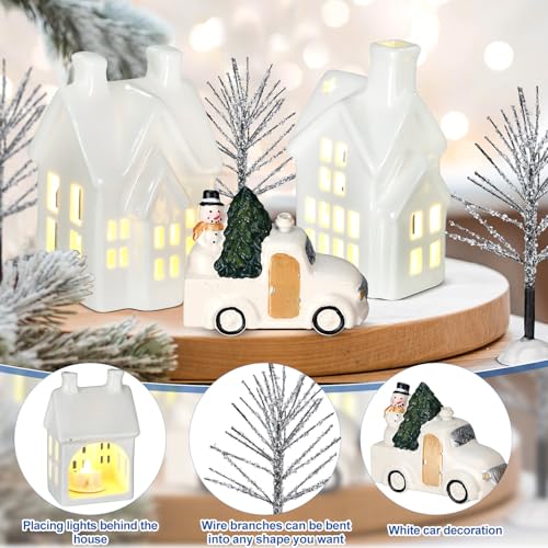 Christmas Village Set of 17 with LED Ceramic Houses and Trees F8383