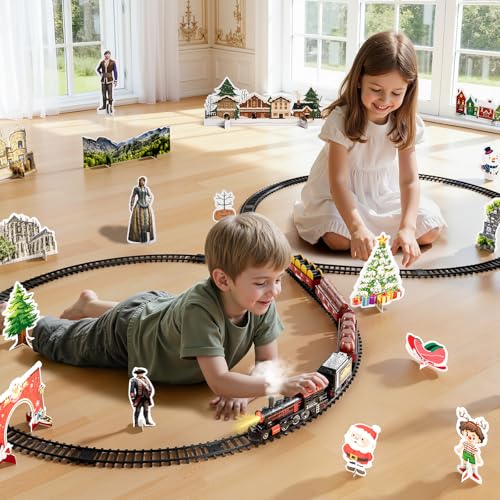 Large Train Set for Kids 4-8 with Sounds, Lights and Smoke H678