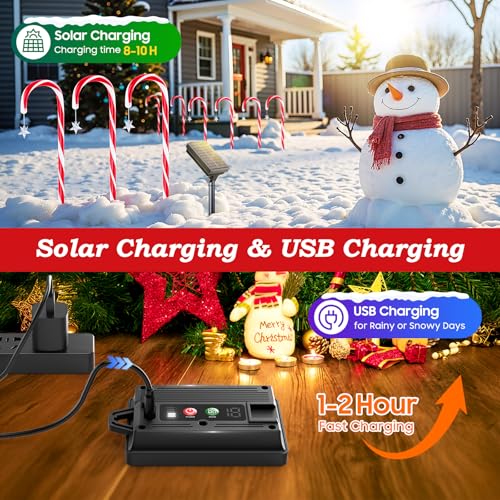 24 Pack Solar Candy Cane Lights Outdoor Christmas Pathway Lights Waterproof USB Charging 10 Modes X513316