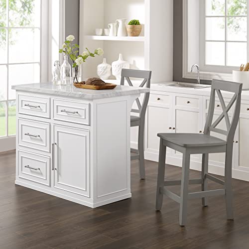 Kitchen Island with Faux Marble Top, White Q277