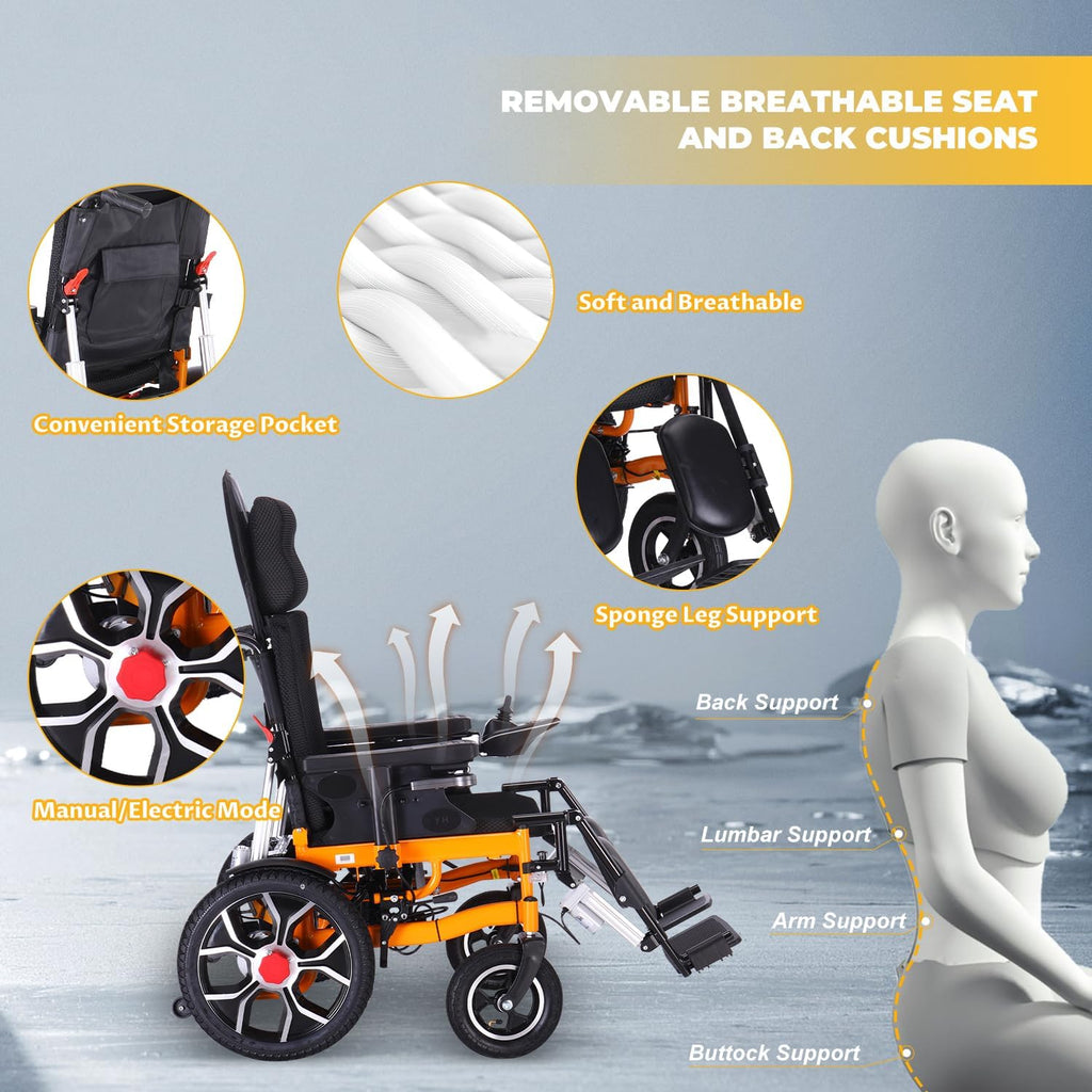 Lightweight Foldable Electric Wheelchair for Adults, 20" Seat, All Terrain J8970