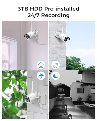 Wireless Security Camera System, 16CH 4K NVR, 4Pcs 3MP WiFi Cameras, Night Vision, Motion Detection, 1TB HDD P9721