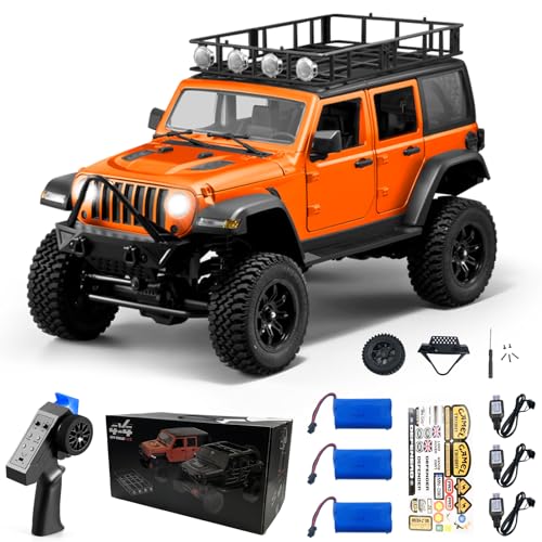1/12 RC Crawler MN128 RC Jeep 4WD RC Rock Crawler RC Truck 4x4 Jeep RC Car 390 Strong Motor Off Road Rock Crawler with 3pcs Upgraded 1500mah Battery (Orange)