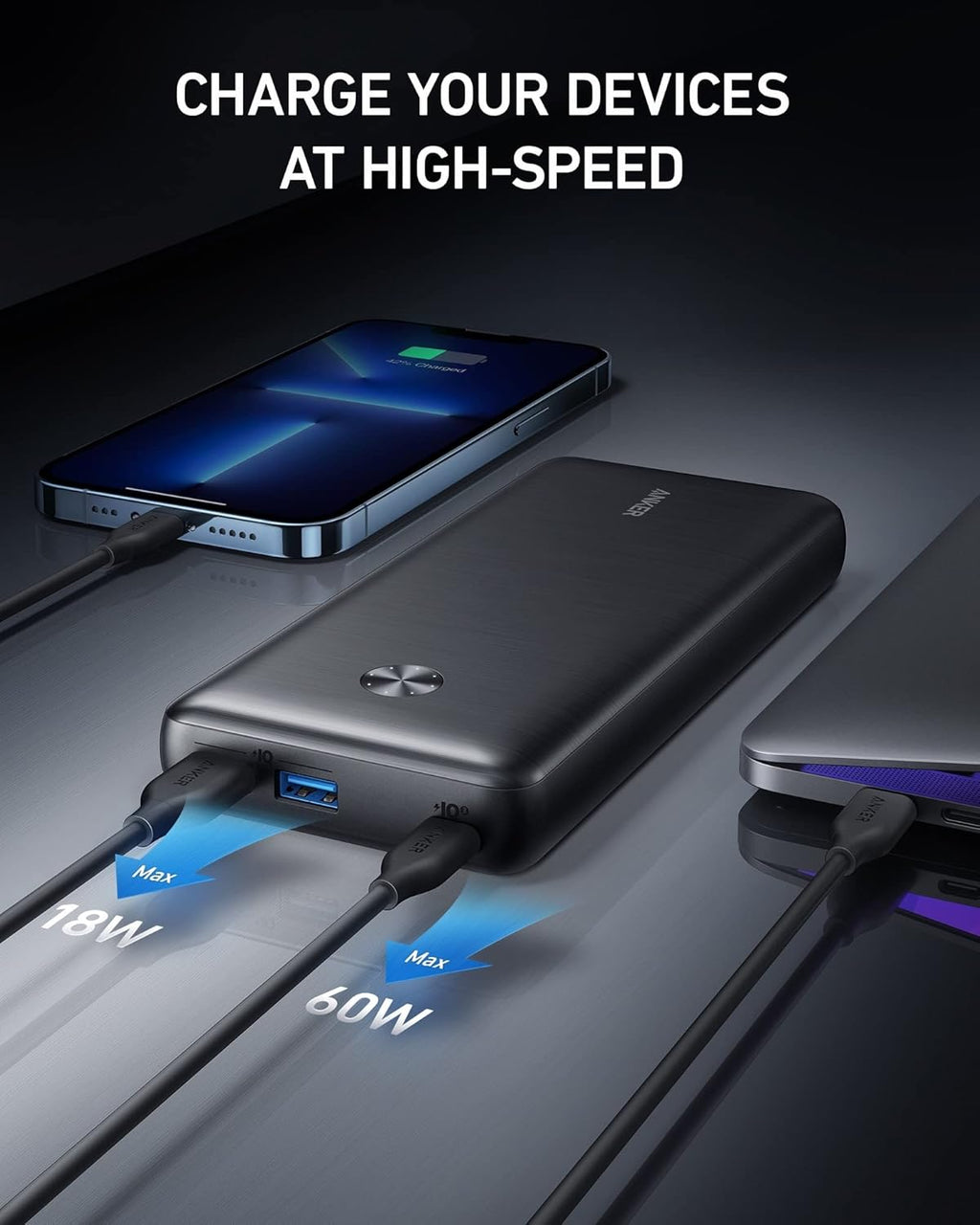 Portable Charger 25,600 mAh with 65W Wall Charger for Laptops, Tablets, and Phones R609847