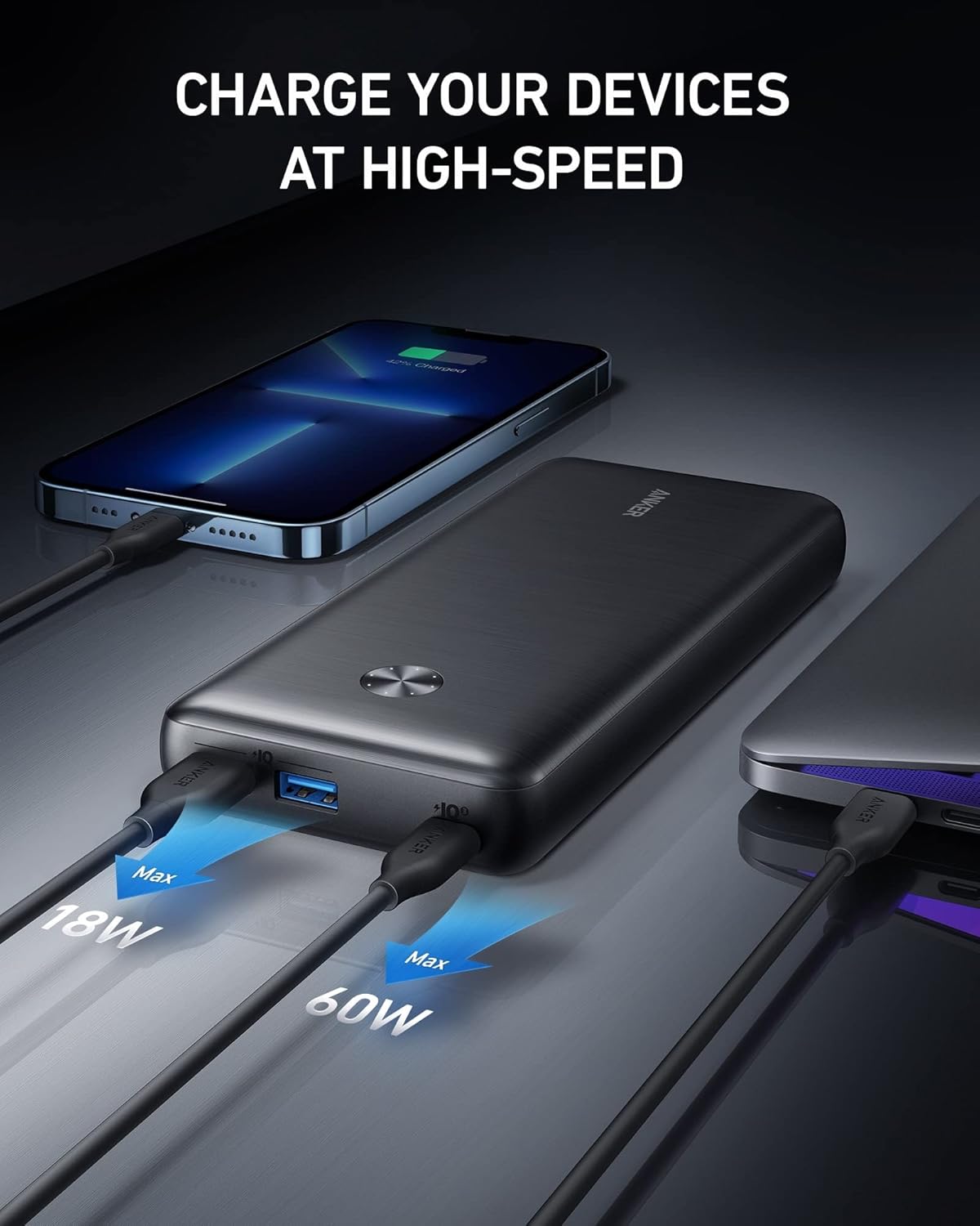 Portable Charger 25,600 mAh with 65W Wall Charger for Laptops, Tablets, and Phones R609847