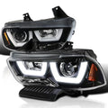 SPEC-D TUNING Chrome LED Dual Halo Projector Headlights Compatible with 2011-2014 Dodge Charger, Left + Right Pair Headlamps Assembly