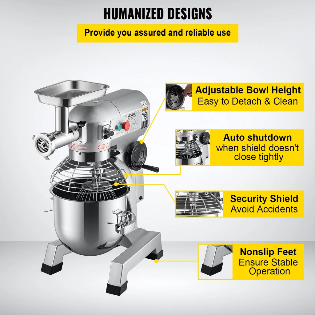 20Qt Stainless Steel Bowl Stand Mixer with Meat Grinder, 3 Speeds M7949
