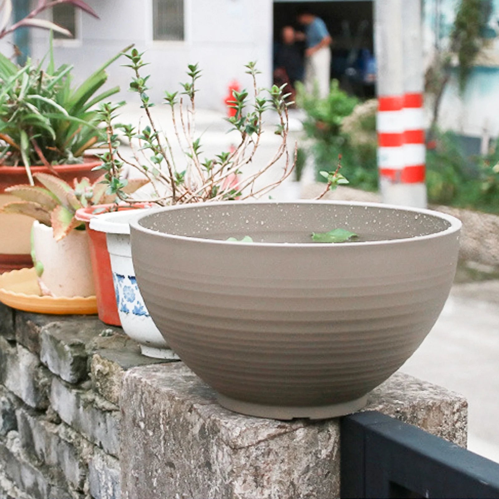 Terrarium Faux Stone Flower Pot 30x16.9cm Khaki W980140