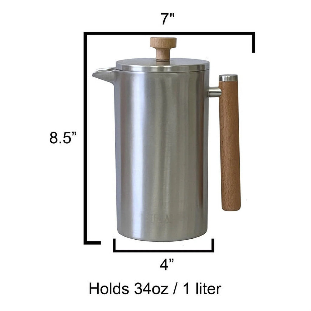 French Press Coffee Maker, 2 Cup Capacity, Silver with Wood Finish B67238