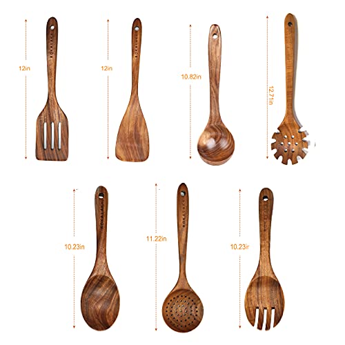 Natural Teak Wooden Spoons for Cooking, 10-Piece Kitchen Utensil Set I607645
