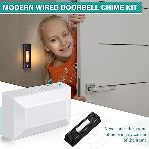 Wired Doorbell Chime Kit with 2 Lighted Push Buttons for Front and Rear Door U62055