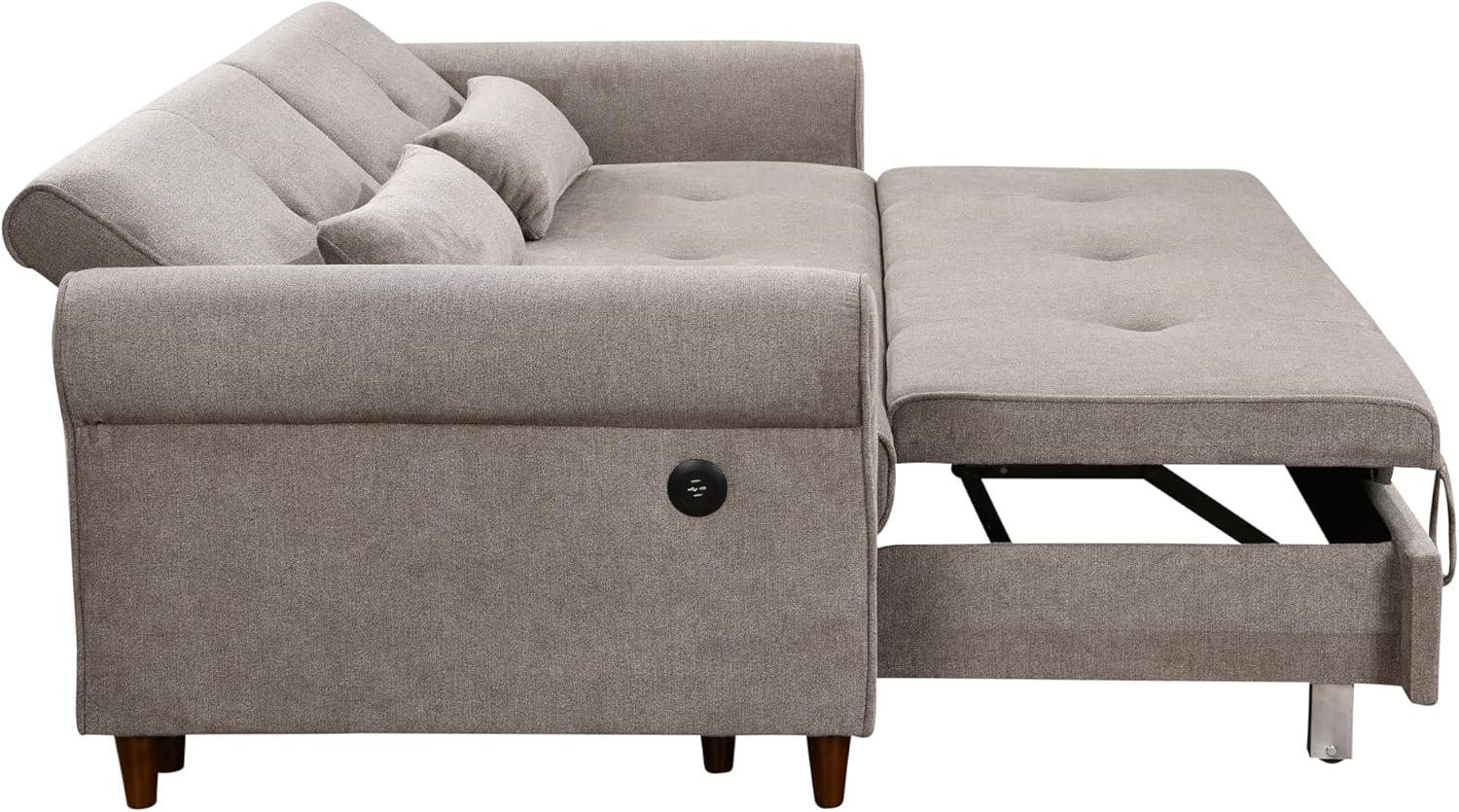 Convertible Sleeper Sofa Bed with Pullout Bed and USB Port, Brown O1037