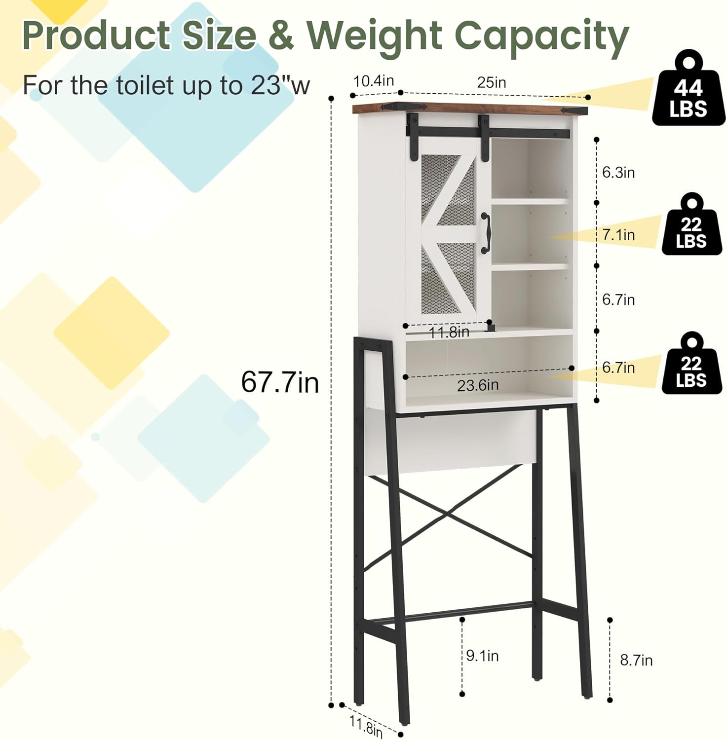 Over The Toilet Storage Cabinet with Adjustable Shelves and Barn Door A346660