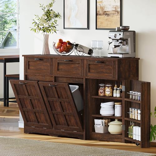 Tilt Out Trash Can Cabinet with Drawers, 20 Gallon, Brown Oak P82902