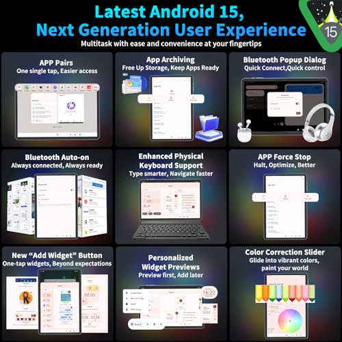Android 15 Tablet with Keyboard, 10.1 Inch 2-in-1, 24GB+128GB, Expandable Storage Q421