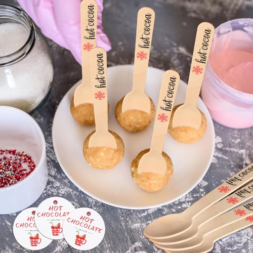 100 Set Christmas Wooden Spoons for Hot Cocoa, Chocolate, and Baking U148
