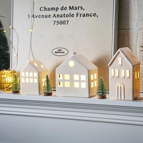 Ceramic Christmas Village Houses with LED Lights, Tabletop Decor R583949