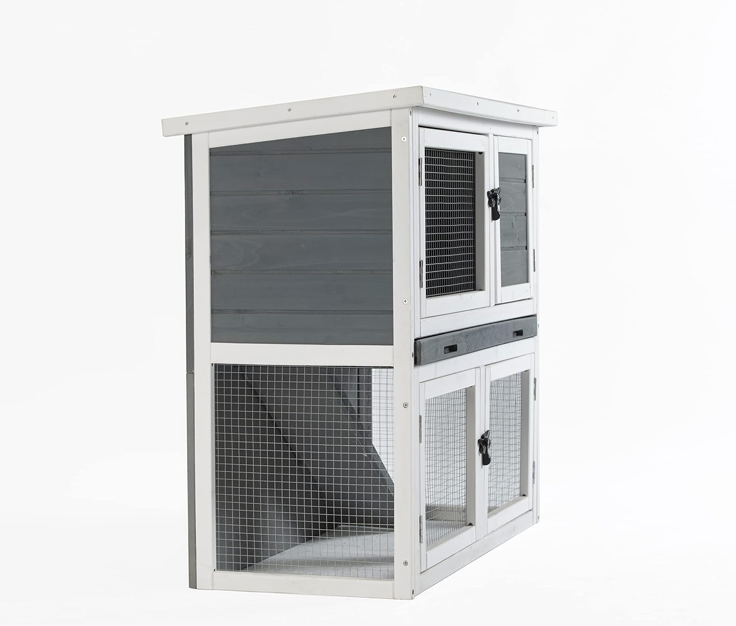 Wooden Two-Floor Rabbit Hutch Outdoor with Ramp and Removable Tray T19092
