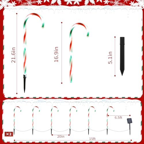 Candy Cane Solar Pathway Lights 15FT Outdoor Christmas Yard Decor E828701