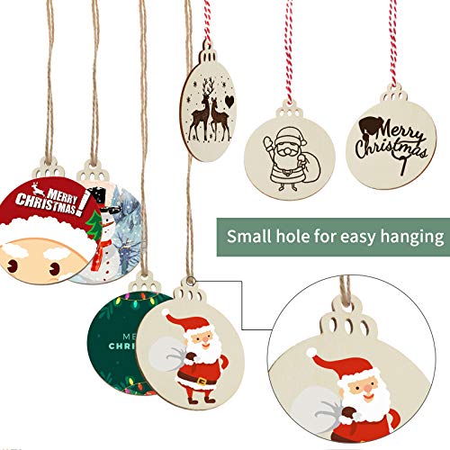 50PCS 4-Inch Wooden Christmas Ornaments, Unfinished Pre-Drilled Wood Slices for DIY Crafts G888