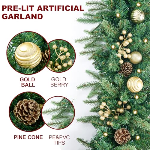 Pre-Lit Artificial Christmas Garland with Dual Color LED Lights and Remote Timer Q9646