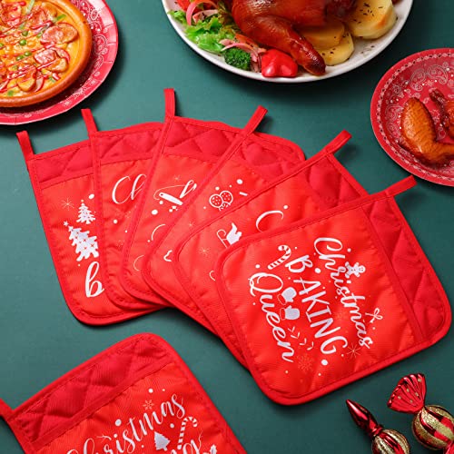 Christmas Pot Holders with Pockets - Red Heat Resistant Oven Mitts for Baking F83353