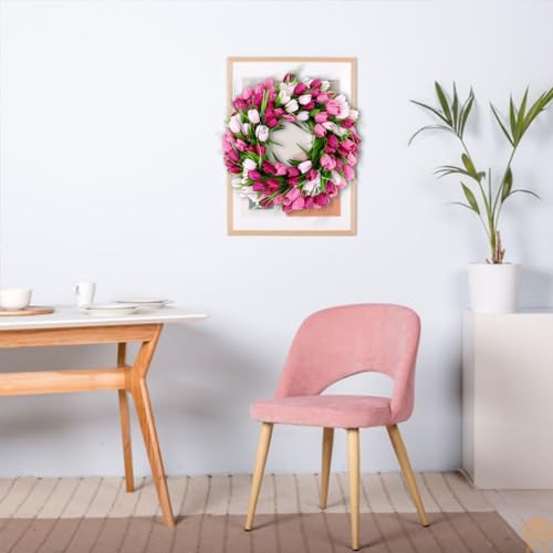 20 Inch Tulip Wreath with Green Leaves for Front Door Spring Summer Decor U733613