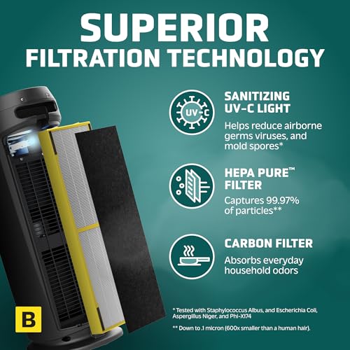 Air Purifier with HEPA Filter for Large Rooms, Removes Smoke, Pet Dander, Pollen, and Odors T1048