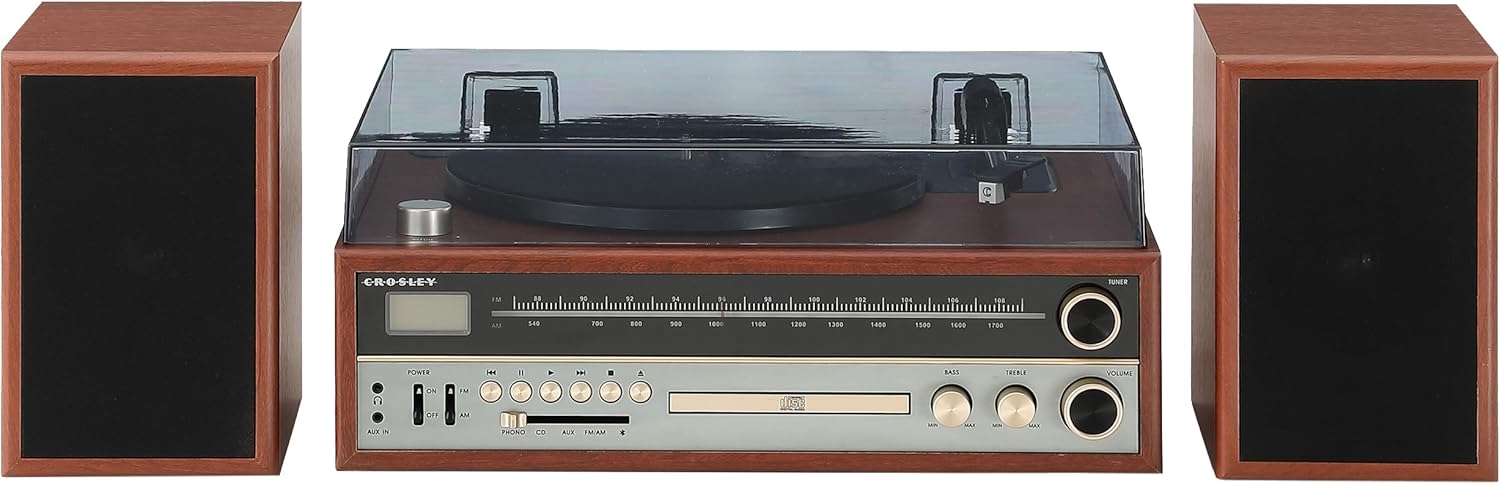 Turntable System with Bluetooth, CD, AM/FM and Speakers, Walnut S1743