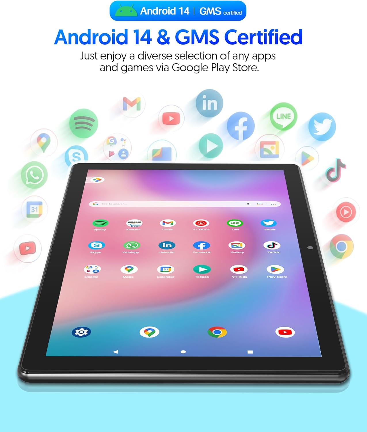 10 inch Android 14 Tablet with Keyboard, 6GB RAM 64GB ROM, 6000mAh Battery Y177