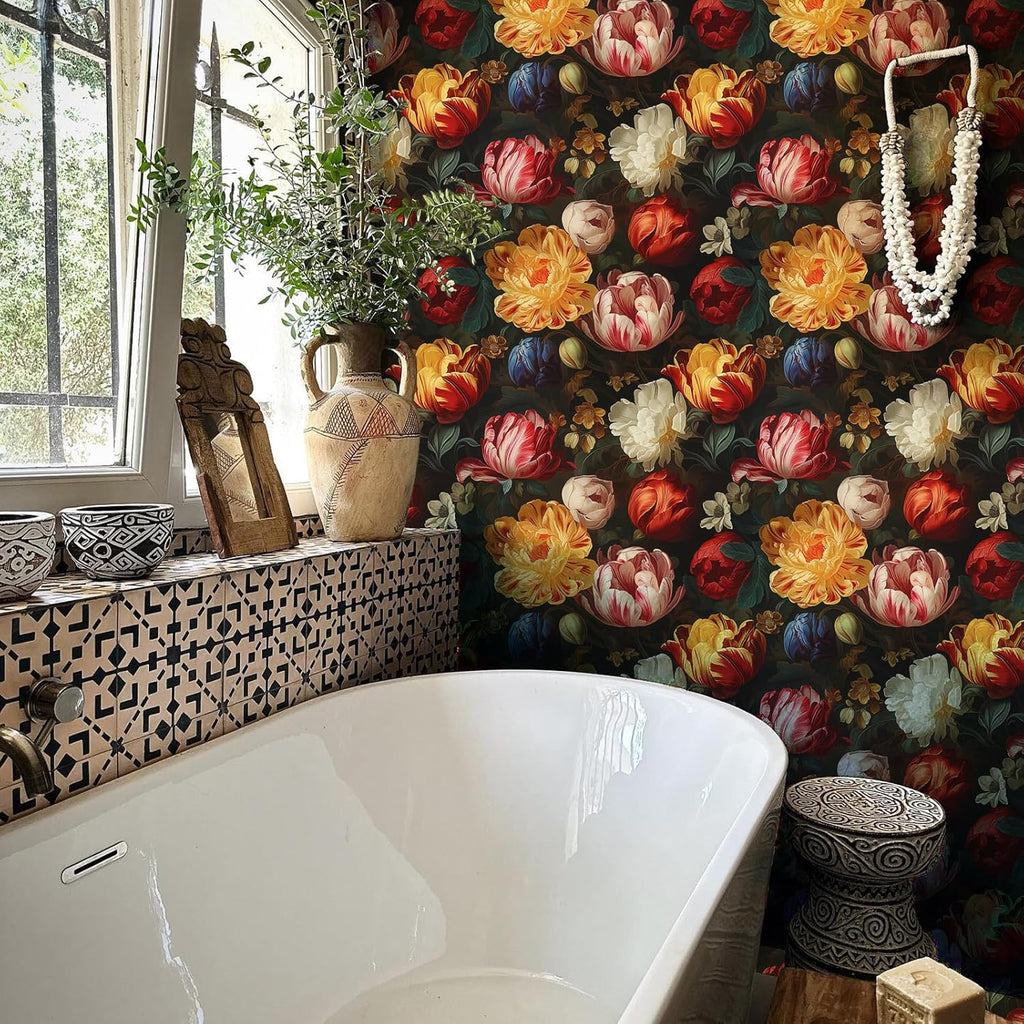 Antique Tulips Floral Peel and Stick Wallpaper for Bedroom Bathroom B6749